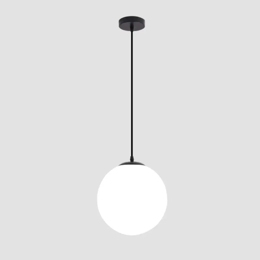 Sleek Black Sphere Restaurant Pendant Light With Cream Glass Shade - Simple Ceiling Hang Lamp / 5’