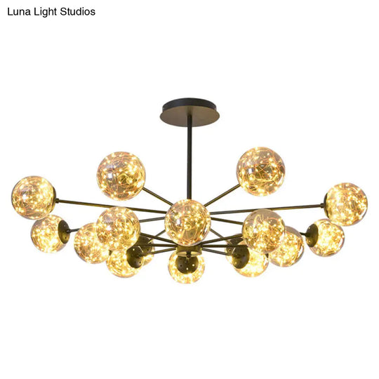 Modern Black Spherical Chandelier For Dining Room - Simplistic Ceiling Pendant Light With Glass