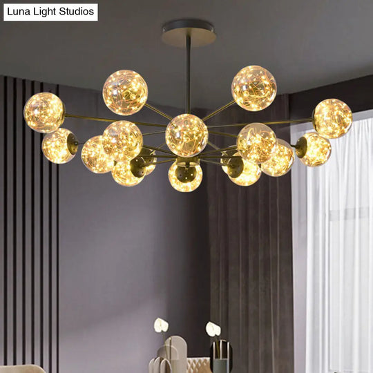 Modern Black Spherical Chandelier For Dining Room - Simplistic Ceiling Pendant Light With Glass