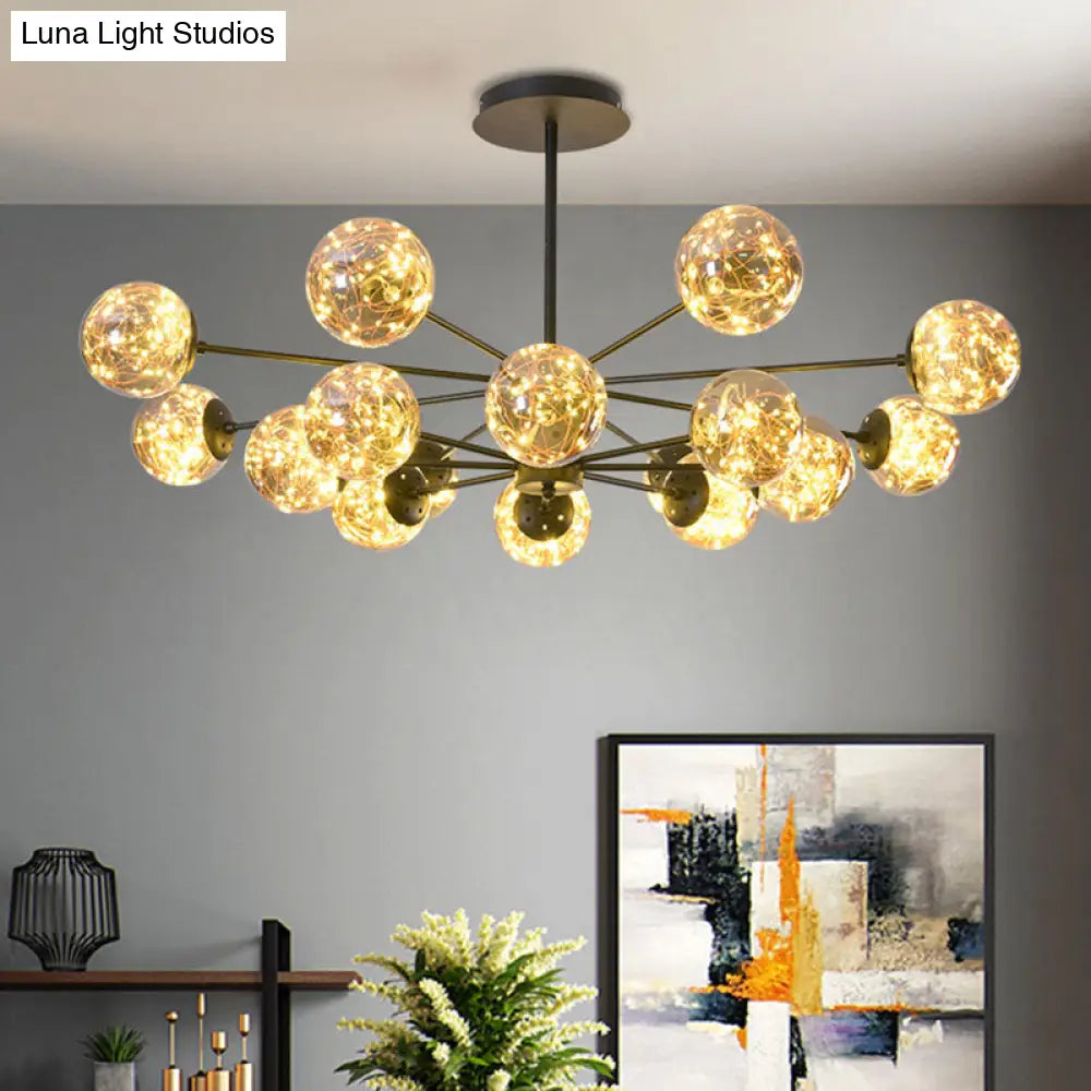 Sleek Black Spherical Pendant Light With Glass Shade – Ideal For Dining Room