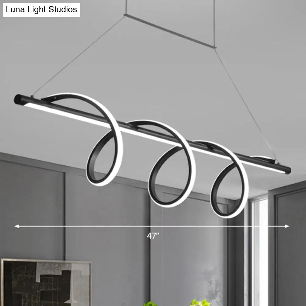 Sleek Black Spiral Island Led Light For Dining Room Suspension