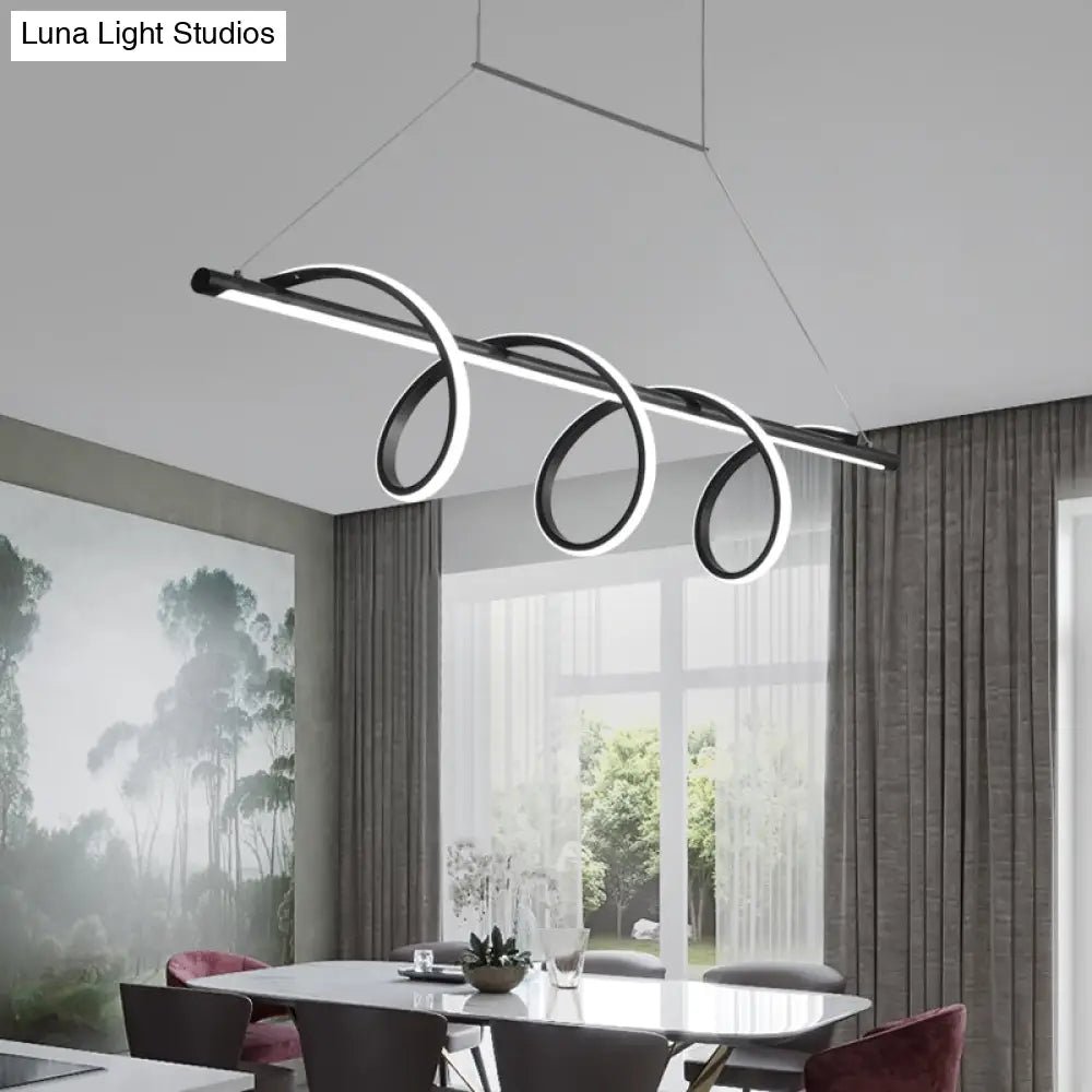 Sleek Black Spiral Island Led Light For Dining Room Suspension