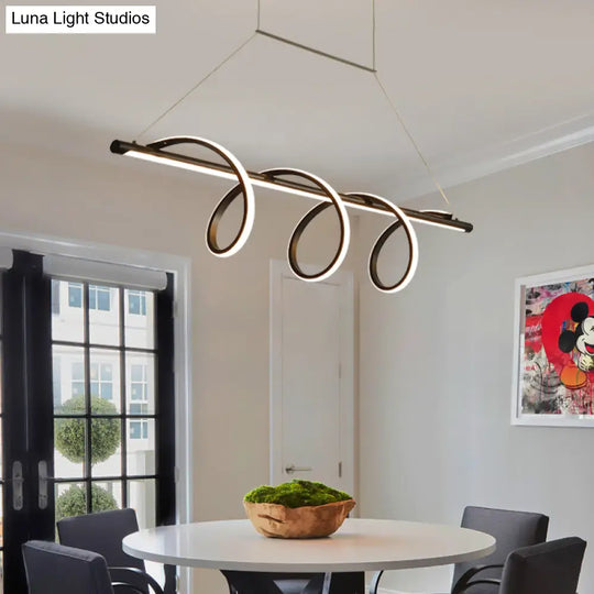 Sleek Black Spiral Island Led Light For Dining Room Suspension