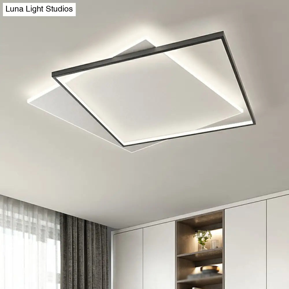 Sleek Black Square Flush Mount Led Ceiling Light Fixture For Metallic Living Room Décor