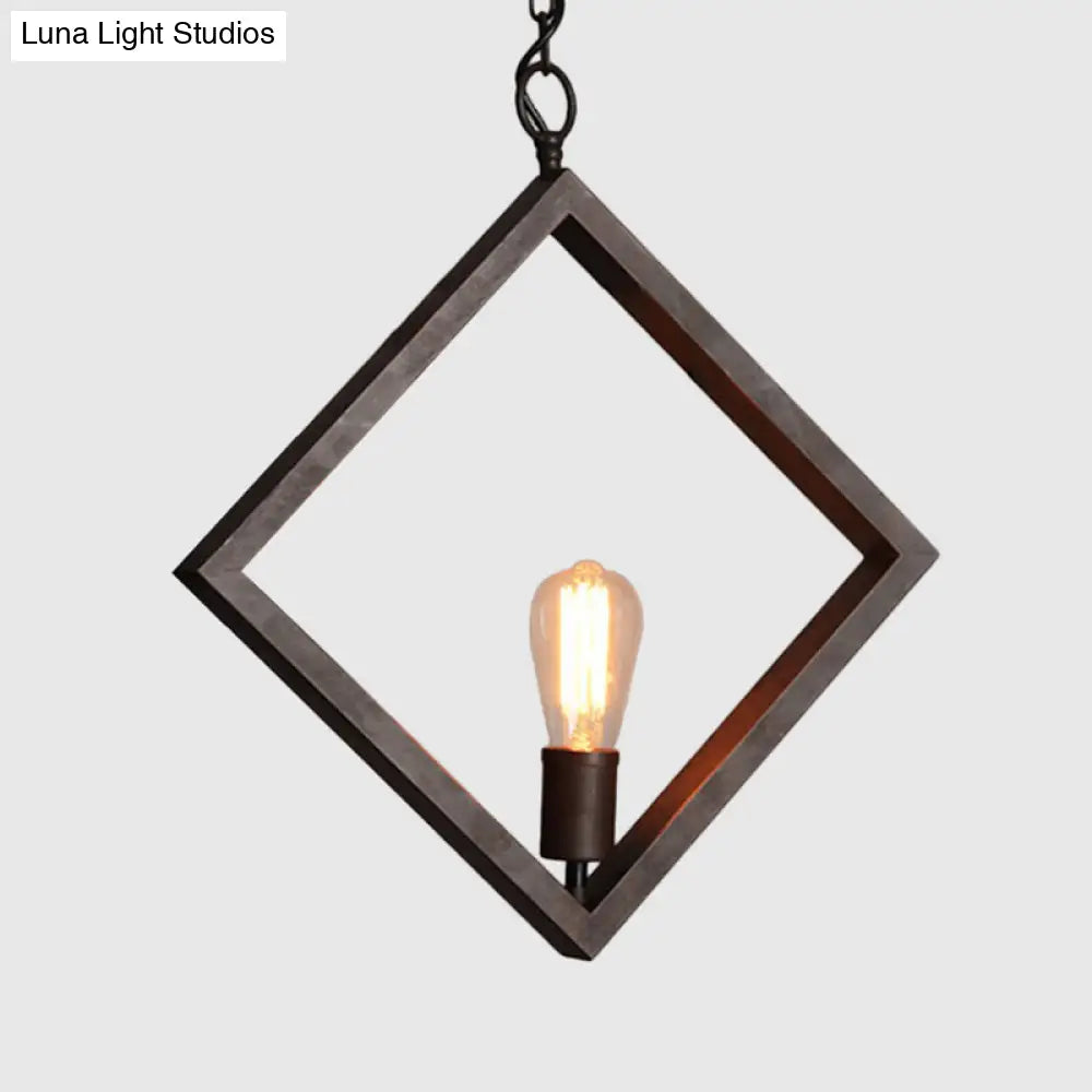 Sleek Black Suspension Light: Industrial Metal Square Frame With Bare Bulb Design – Ceiling