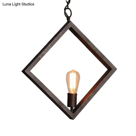 Sleek Black Suspension Light: Industrial Metal Square Frame With Bare Bulb Design – Ceiling