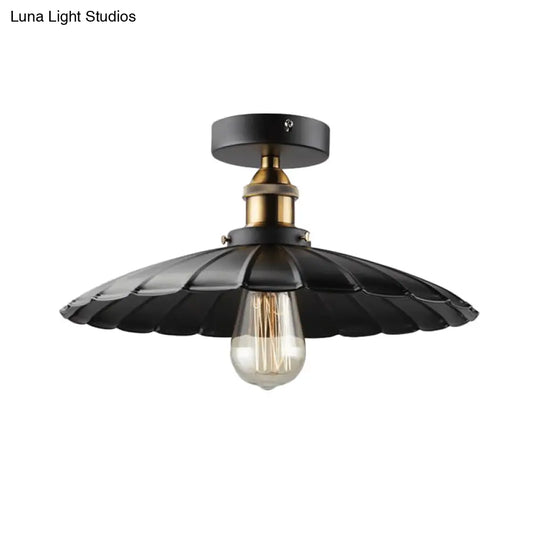 Sleek Black Tapered Iron Semi Mount Dining Room Ceiling Light - 1-Head