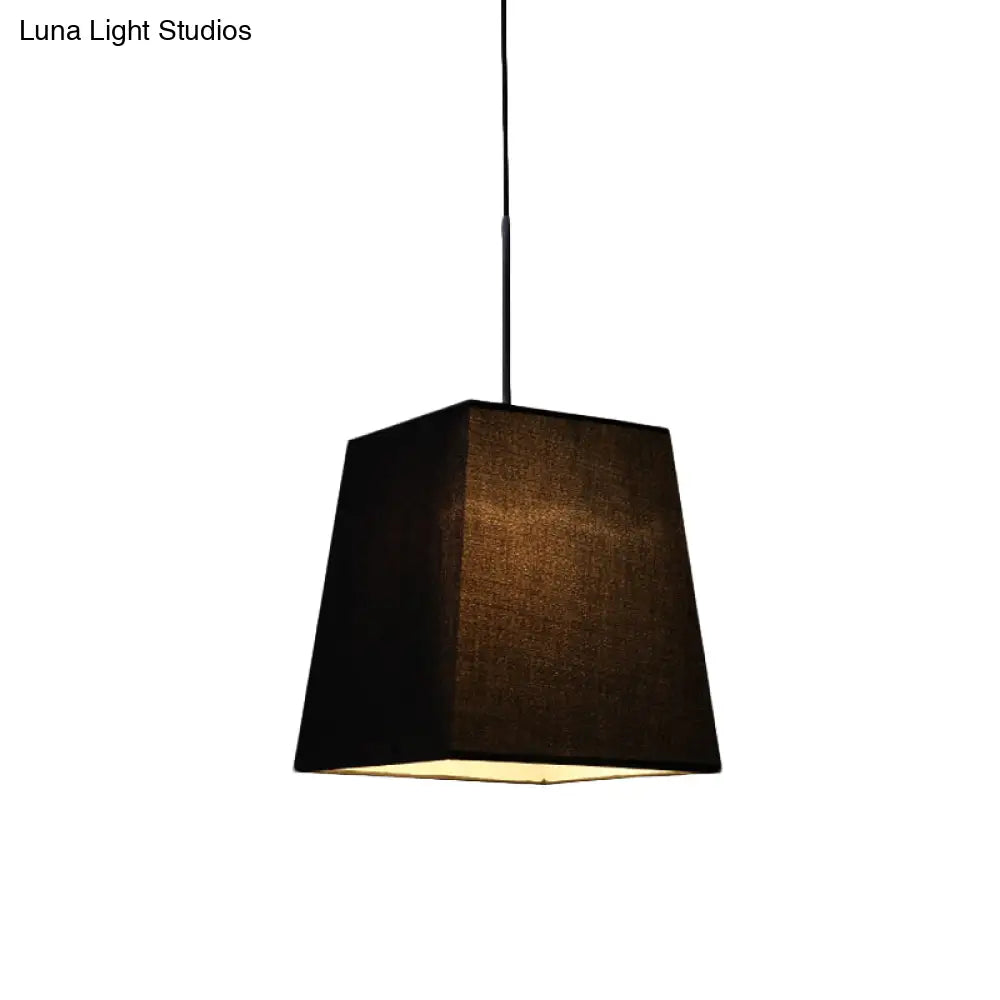 Sleek Black Trapezoidal Mini Pendant Light - Simplicity Fabric Suspension Lamp For Dining Room