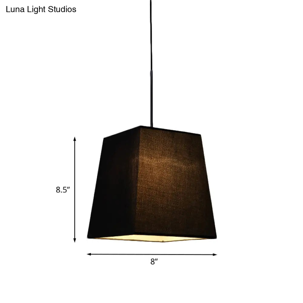 Sleek Black Trapezoidal Mini Pendant Light - Simplicity Fabric Suspension Lamp For Dining Room