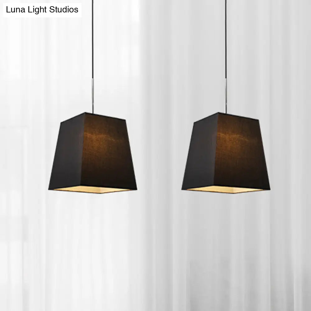 Sleek Black Trapezoidal Mini Pendant Light - Simplicity Fabric Suspension Lamp For Dining Room