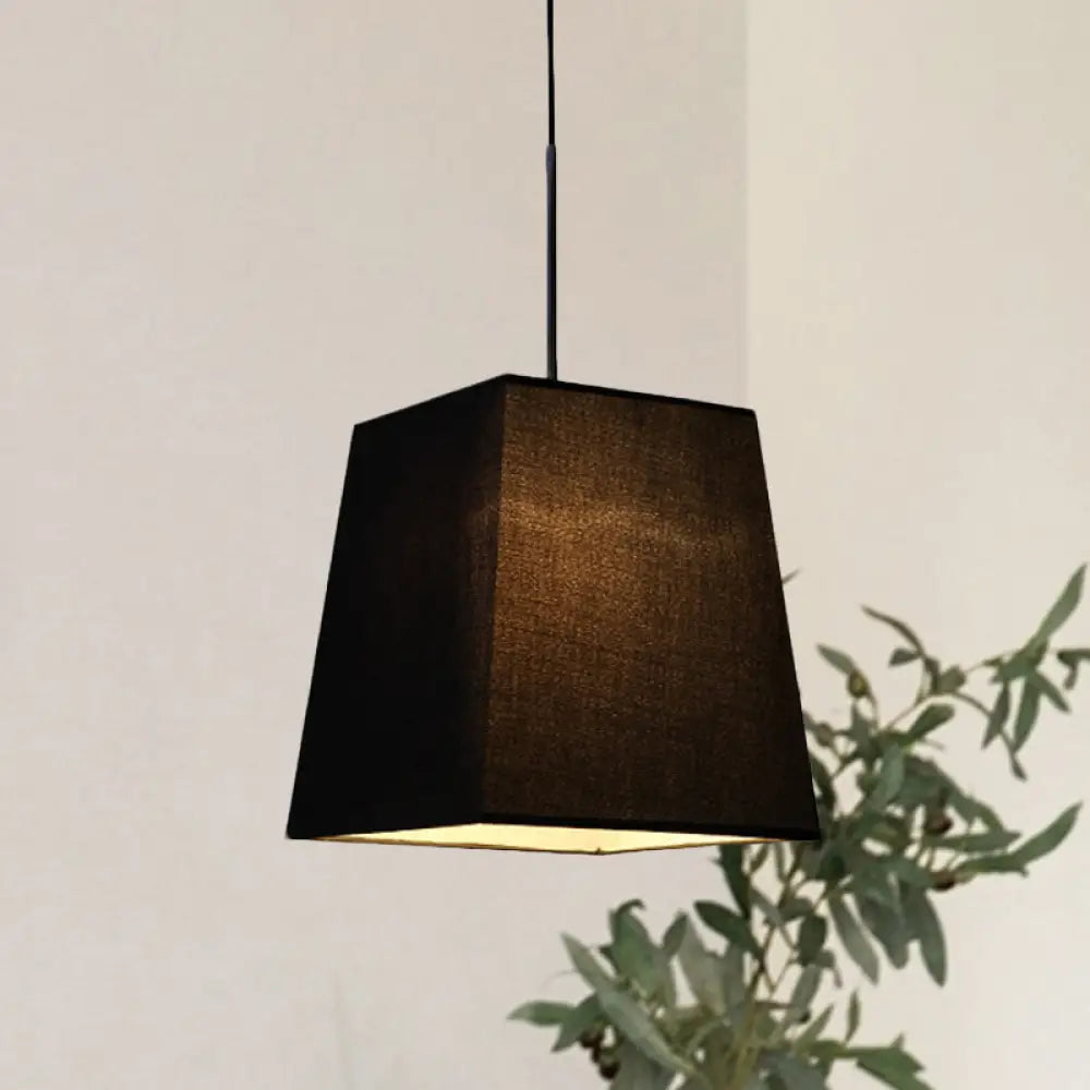 Sleek Black Trapezoidal Mini Pendant Light - Simplicity Fabric Suspension Lamp For Dining Room