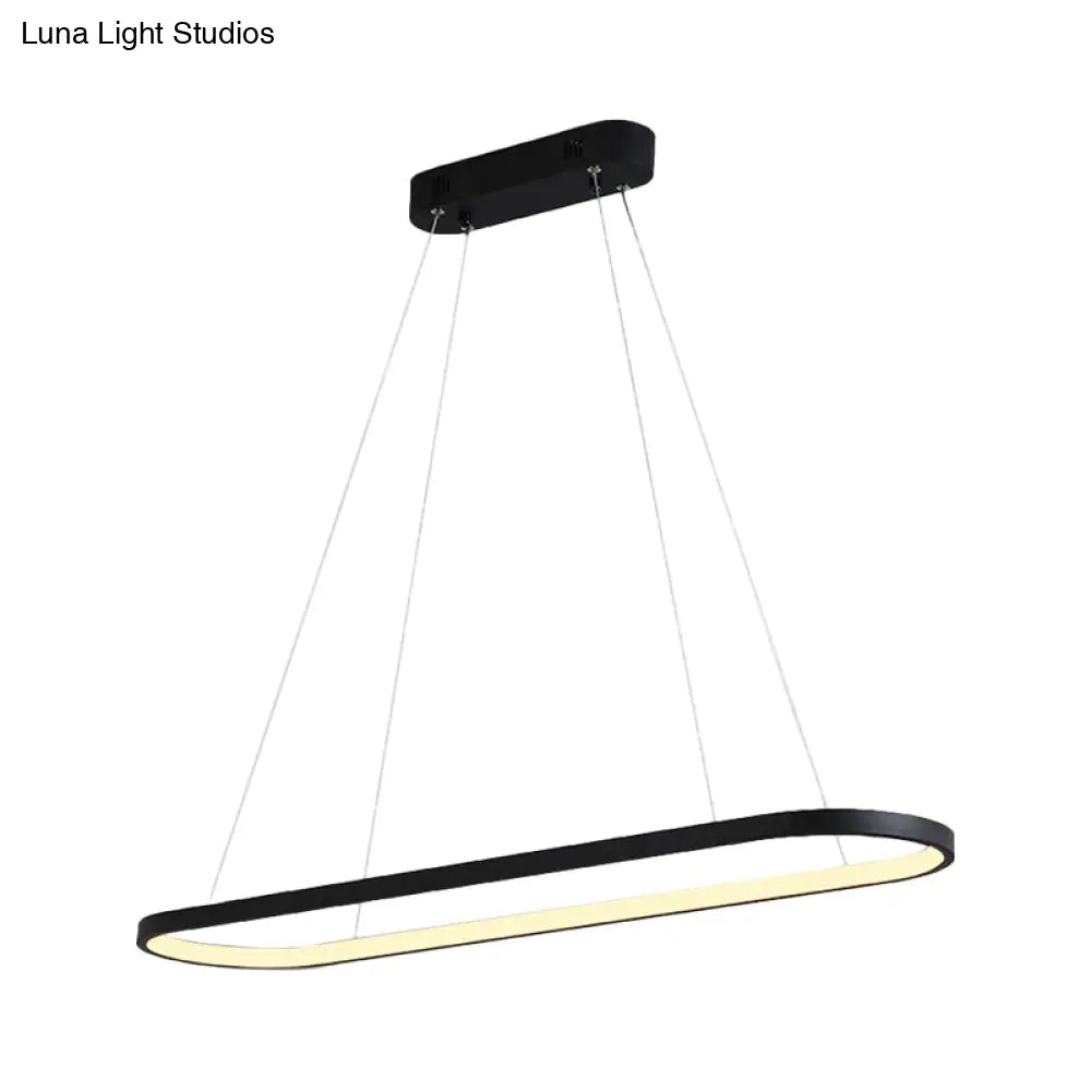 Sleek Black & White Ellipse Hanging Lamp - Simplicity 27/35.5 L Led Island Light Fixture For Dining