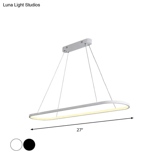 Sleek Black & White Ellipse Hanging Lamp - Simplicity 27/35.5 L Led Island Light Fixture For Dining