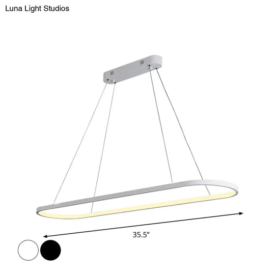 Sleek Black & White Ellipse Hanging Lamp - Simplicity 27/35.5 L Led Island Light Fixture For Dining