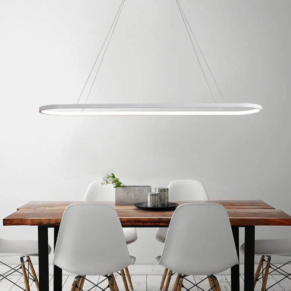 Sleek Black & White Ellipse Hanging Lamp - Simplicity 27/35.5 L Led Island Light Fixture For Dining