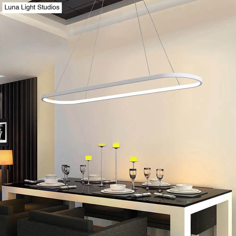 Sleek Black & White Ellipse Hanging Lamp - Simplicity 27/35.5 L Led Island Light Fixture For Dining