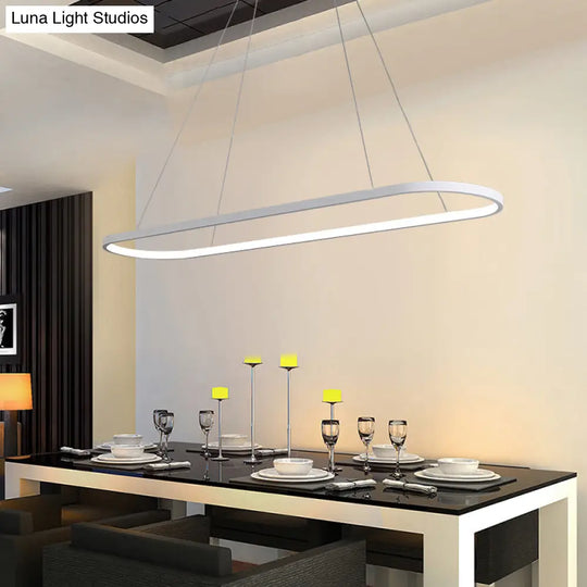 Sleek Black & White Ellipse Hanging Lamp - Simplicity 27/35.5 L Led Island Light Fixture For Dining