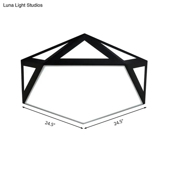 Sleek Black/White Pentagon Flush Ceiling Light With Acrylic Shade - Simple Led For Bedroom