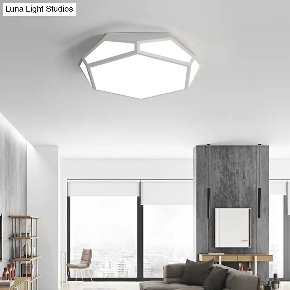 Sleek Black/White Pentagon Flush Ceiling Light With Acrylic Shade - Simple Led For Bedroom Available