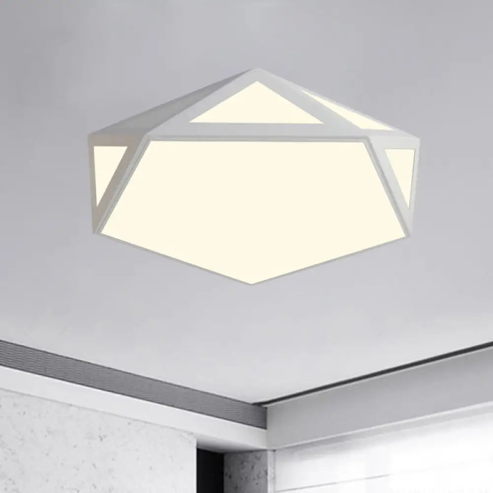 Sleek Black/White Pentagon Flush Ceiling Light With Acrylic Shade - Simple Led For Bedroom