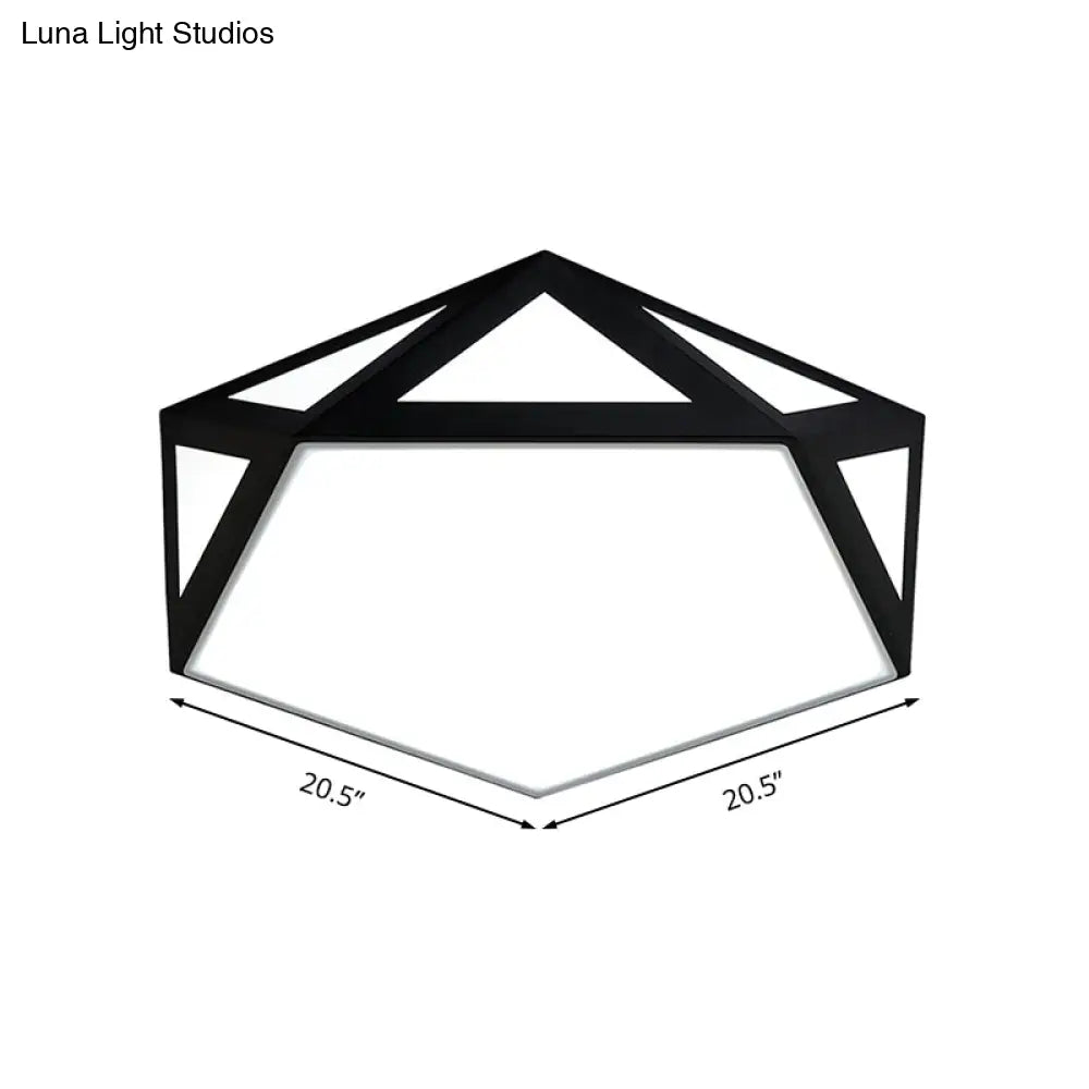 Sleek Black/White Pentagon Flush Ceiling Light With Acrylic Shade - Simple Led For Bedroom