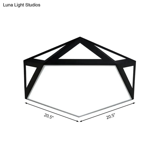 Sleek Black/White Pentagon Flush Ceiling Light With Acrylic Shade - Simple Led For Bedroom