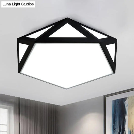 Sleek Black/White Pentagon Flush Ceiling Light With Acrylic Shade - Simple Led For Bedroom Available