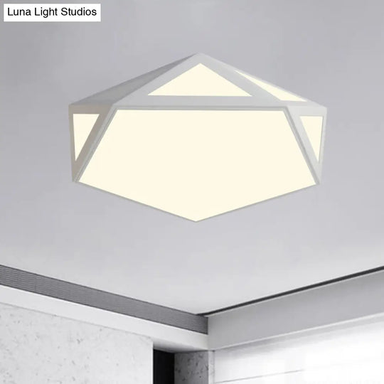 Sleek Black/White Pentagon Flush Ceiling Light With Acrylic Shade - Simple Led For Bedroom Available