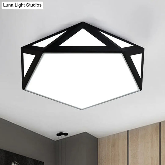 Sleek Black/White Pentagon Flush Ceiling Light With Acrylic Shade - Simple Led For Bedroom