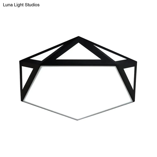 Sleek Black/White Pentagon Flush Ceiling Light With Acrylic Shade - Simple Led For Bedroom