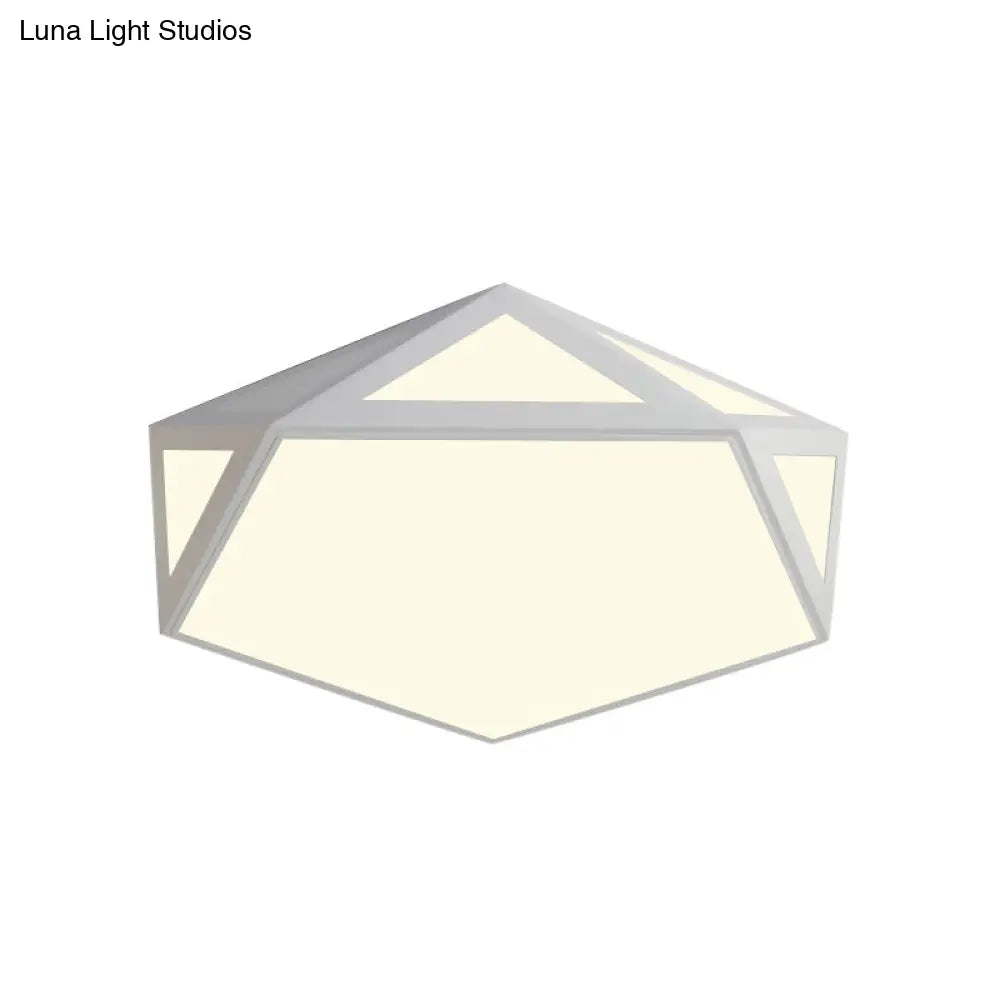 Sleek Black/White Pentagon Flush Ceiling Light With Acrylic Shade - Simple Led For Bedroom Available
