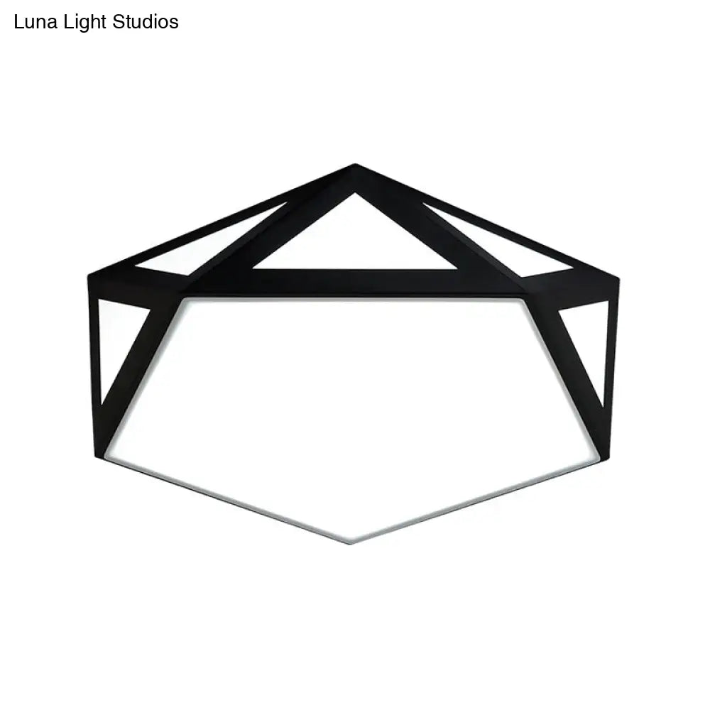 Sleek Black/White Pentagon Flush Ceiling Light With Acrylic Shade - Simple Led For Bedroom Available