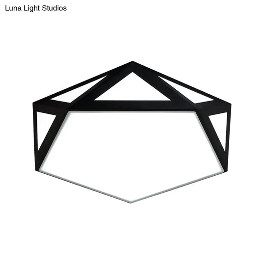 Sleek Black/White Pentagon Flush Ceiling Light With Acrylic Shade - Simple Led For Bedroom Available