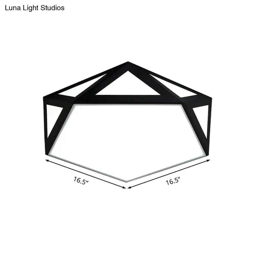 Sleek Black/White Pentagon Flush Ceiling Light With Acrylic Shade - Simple Led For Bedroom