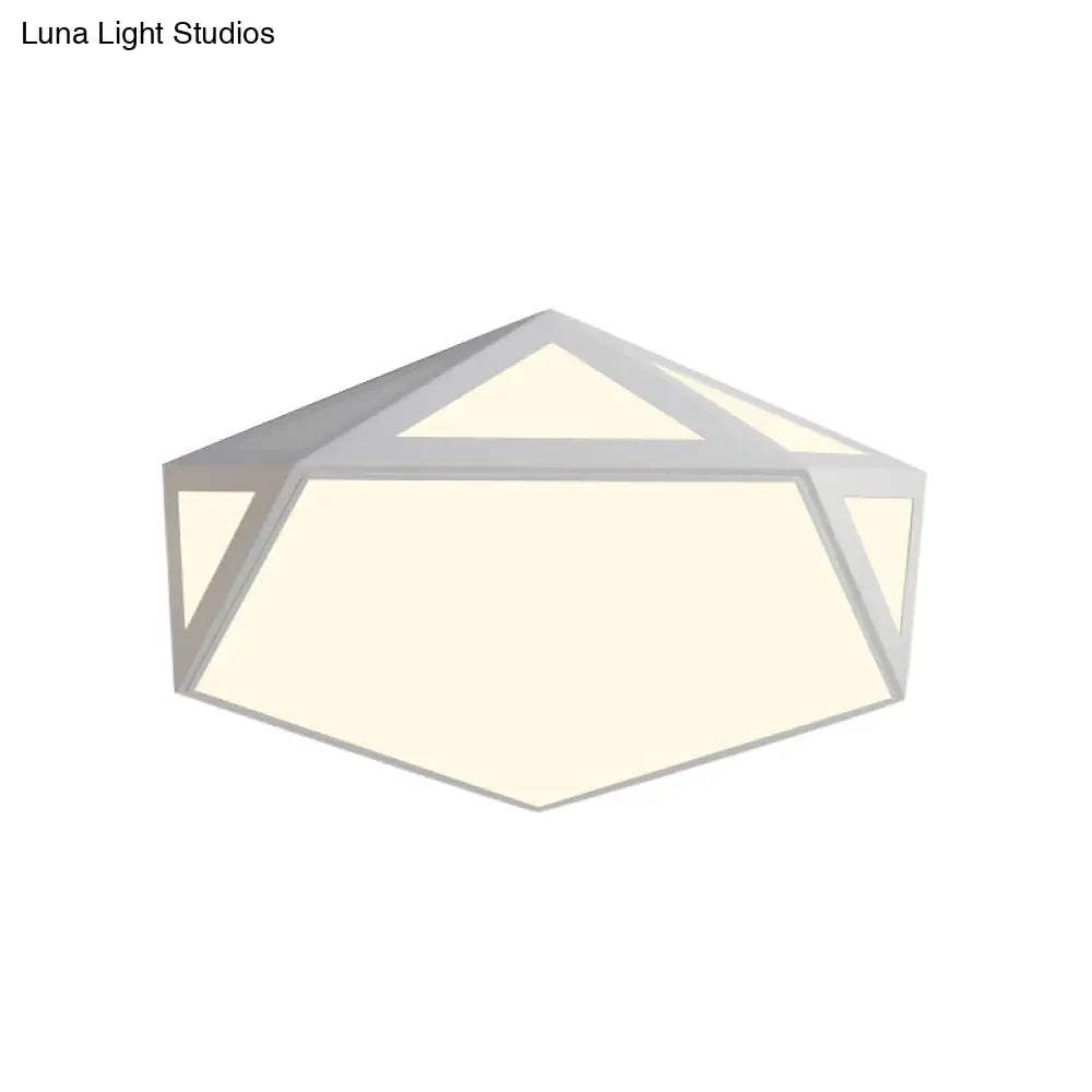 Sleek Black/White Pentagon Flush Ceiling Light With Acrylic Shade - Simple Led For Bedroom