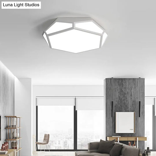 Sleek Black/White Pentagon Flush Ceiling Light With Acrylic Shade - Simple Led For Bedroom