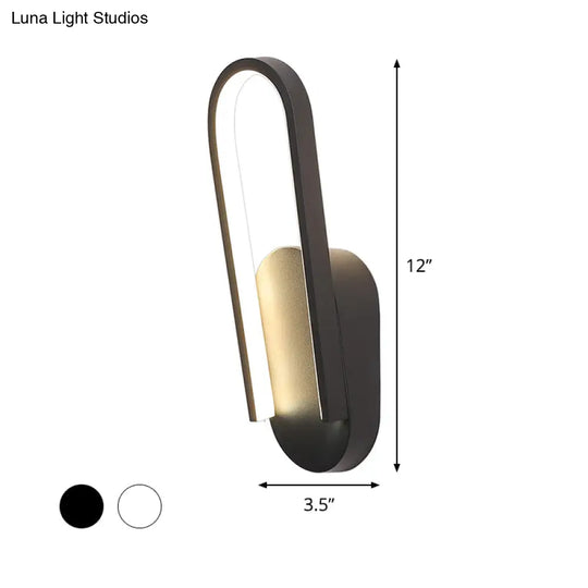 Sleek Black/White Sloped Half-Oblong Sconce Minimalist Acrylic Led Wall Light In Warm/White -