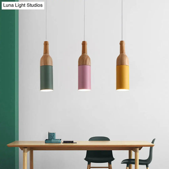 Sleek Bottle Shaped Pendant Light - Simplicity Metal Cluster 3-Light Wood Suspension Lamp For Dining