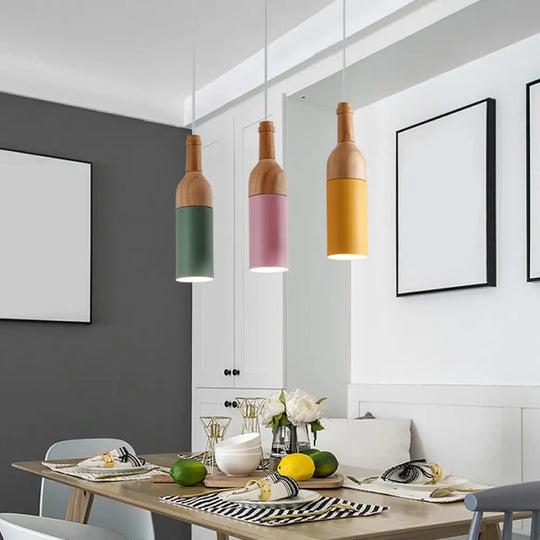 Sleek Bottle-Shaped Cluster Pendant Light: Simplicity Metal With Wood Suspension - Perfect For