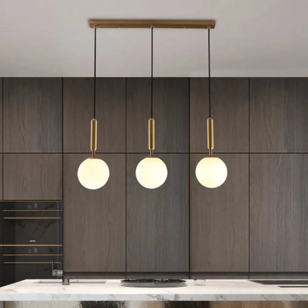 Sleek Brass Ball Pendant Light For Open Kitchen - Simplicity Glass Ceiling Fixture 3 / White
