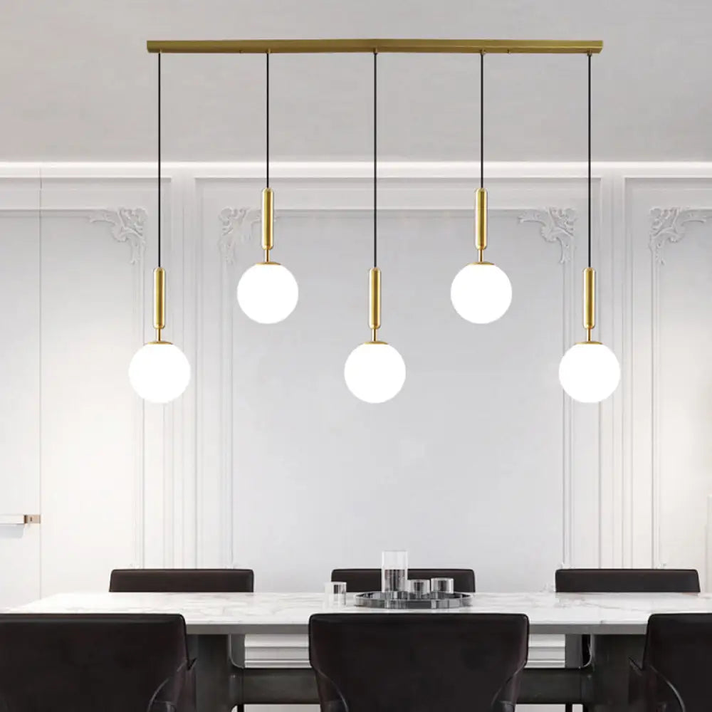 Sleek Brass Ball Pendant Light For Open Kitchen - Simplicity Glass Ceiling Fixture 5 / White