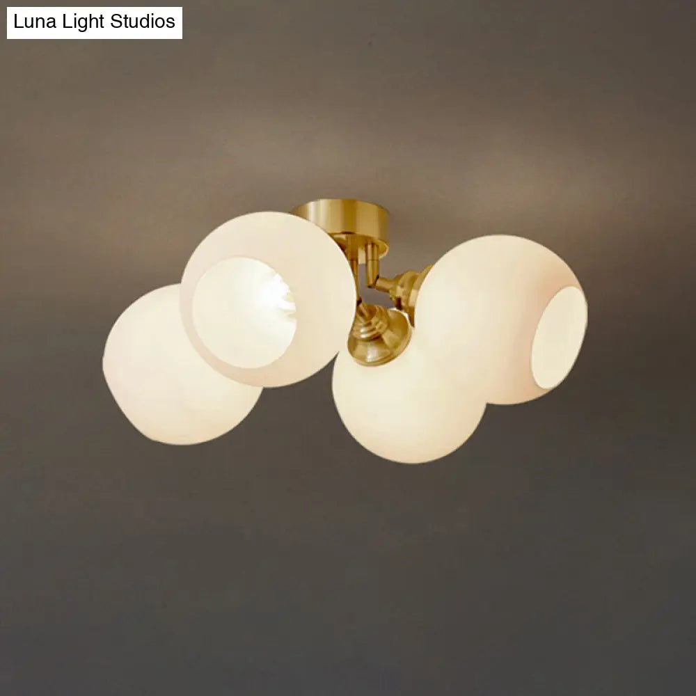 Sleek Brass Domed Semi Flush Mount Ceiling Lamp With Cream Glass - Stylish Bedroom Lighting 4 /