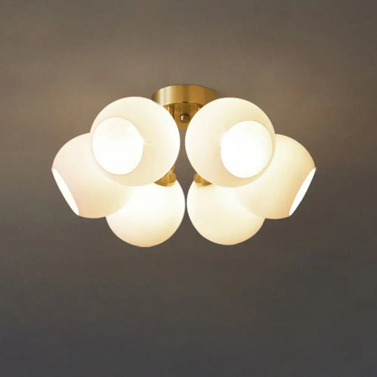 Sleek Brass Domed Semi Flush Mount Ceiling Lamp With Cream Glass - Stylish Bedroom Lighting 6 /