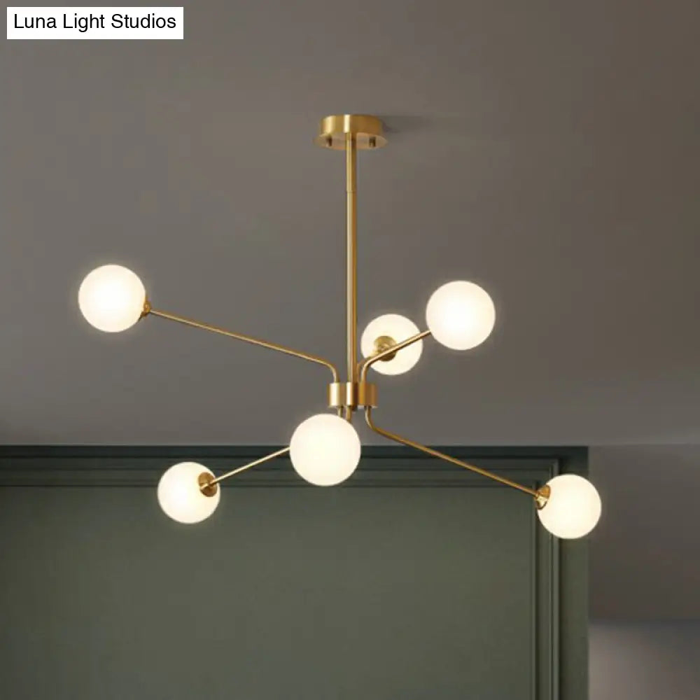 Sleek Brass Finish Blown Glass Sputnik Chandelier - Minimalistic Suspension Lighting For Living Room