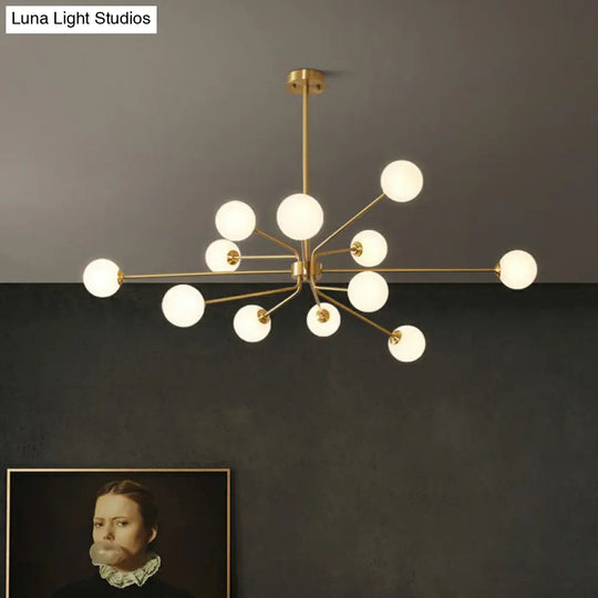 Sleek Brass Finish Blown Glass Sputnik Chandelier - Minimalistic Suspension Lighting For Living Room