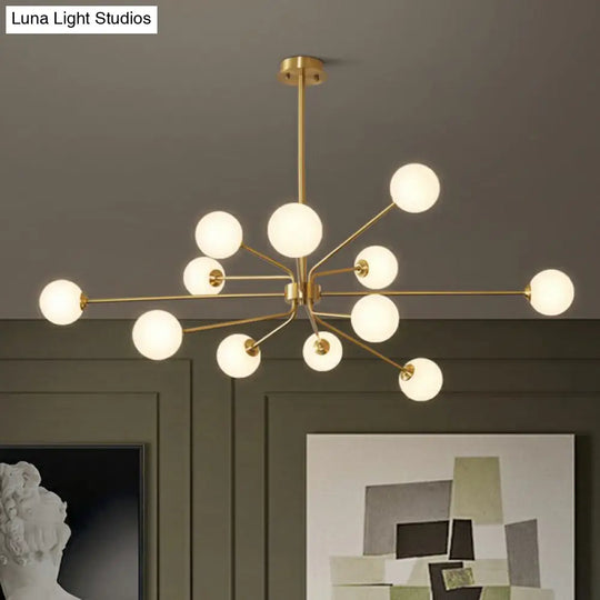 Sleek Brass Finish Blown Glass Sputnik Chandelier - Minimalistic Suspension Lighting For Living Room