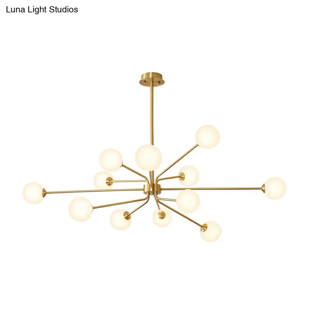 Sleek Brass Finish Blown Glass Sputnik Chandelier - Minimalistic Suspension Lighting For Living Room