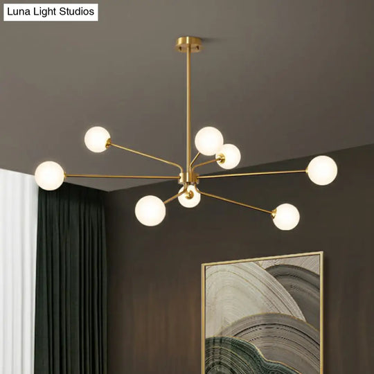 Sleek Brass Finish Blown Glass Sputnik Chandelier - Minimalistic Suspension Lighting For Living Room