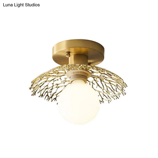 Sleek Brass Flush Lamp With Modern Cottage Cage Design - Single Head Metallic Semi Ceiling Light