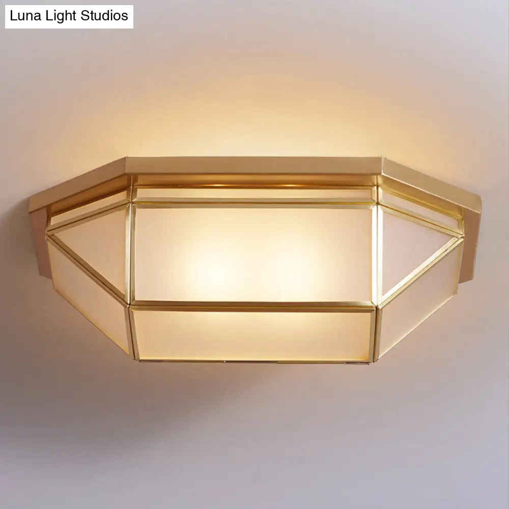 Sleek Brass Flush Mount Ceiling Lamp With Geometric Design - 2-Light Fixture For Balcony